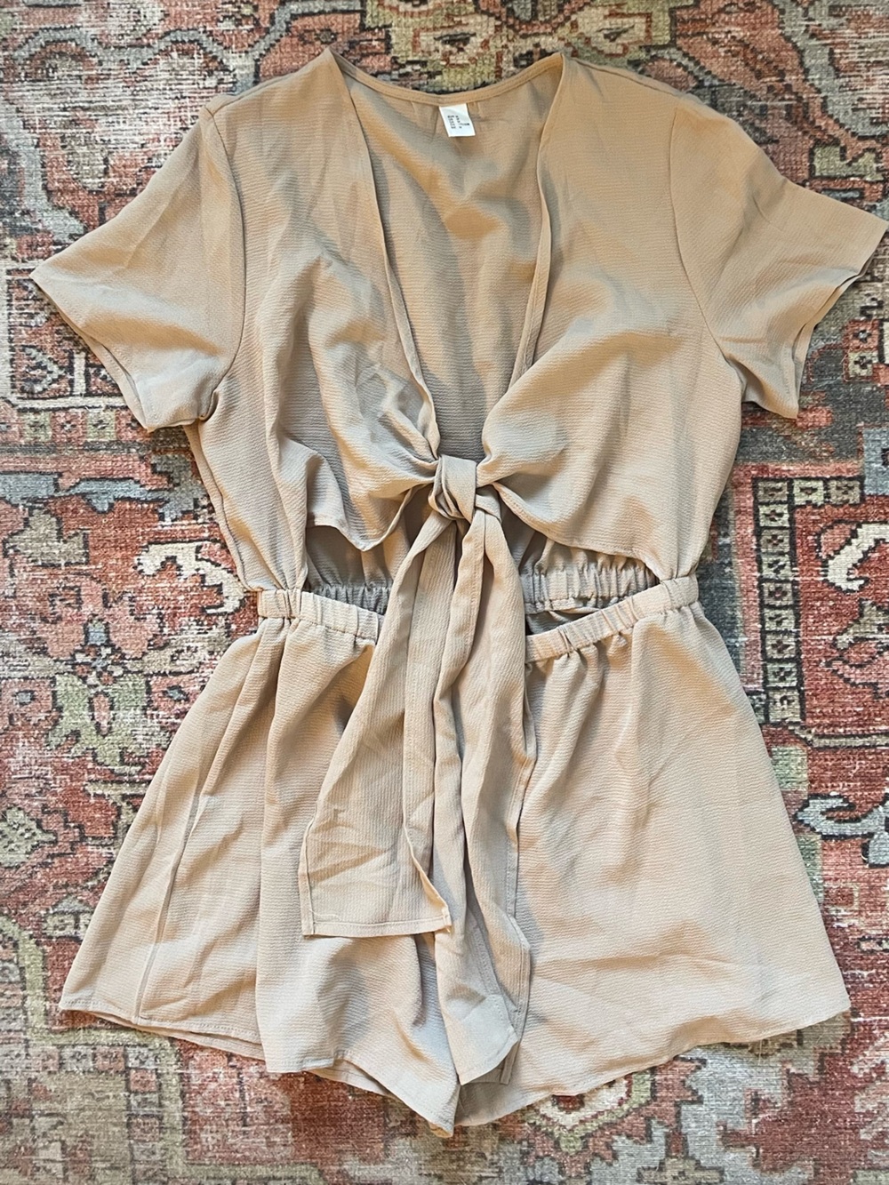 Tie-Front Romper in Beige